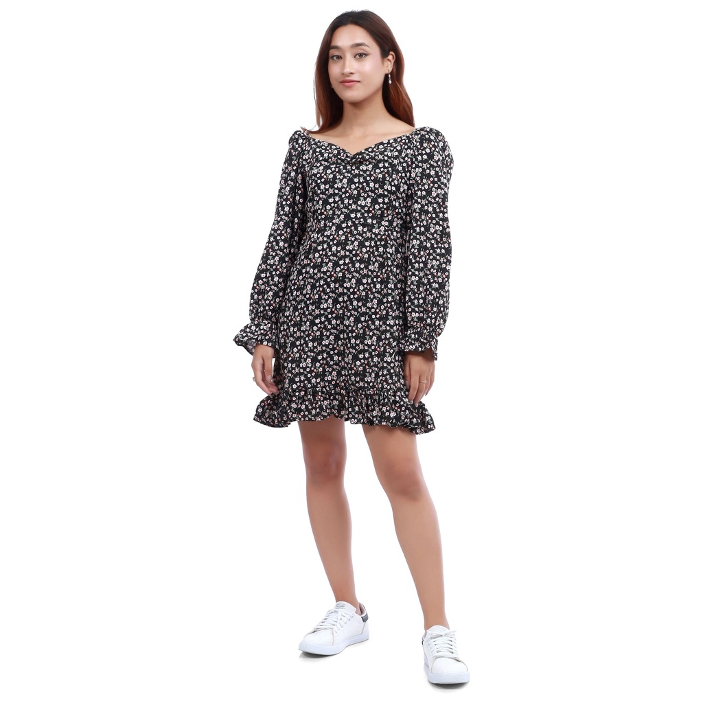 Sweetheart Neck Full Sleeves Floral Printed Dress For Women