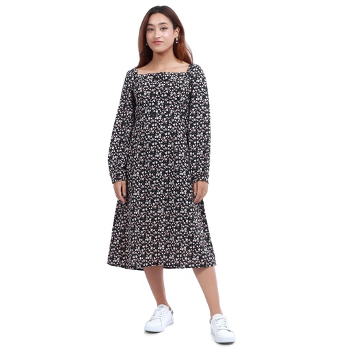 Off Shoulder Full Sleeves Side Cut Design Printed Dress For Women